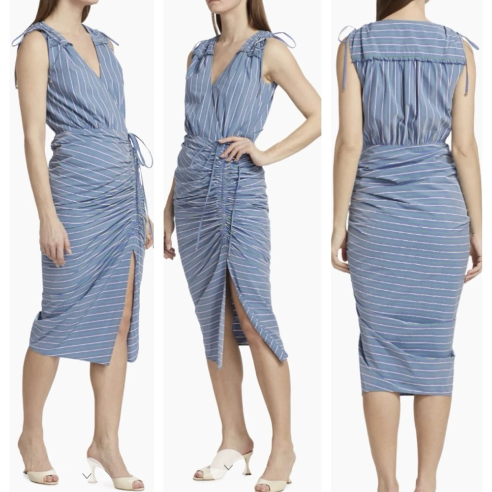 Veronica Beard Blue and White Striped Midi Dress